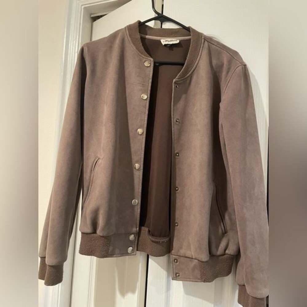 ALYTHEA VERSATILE BROWN BOMBER JACKET- snap button, Size Small